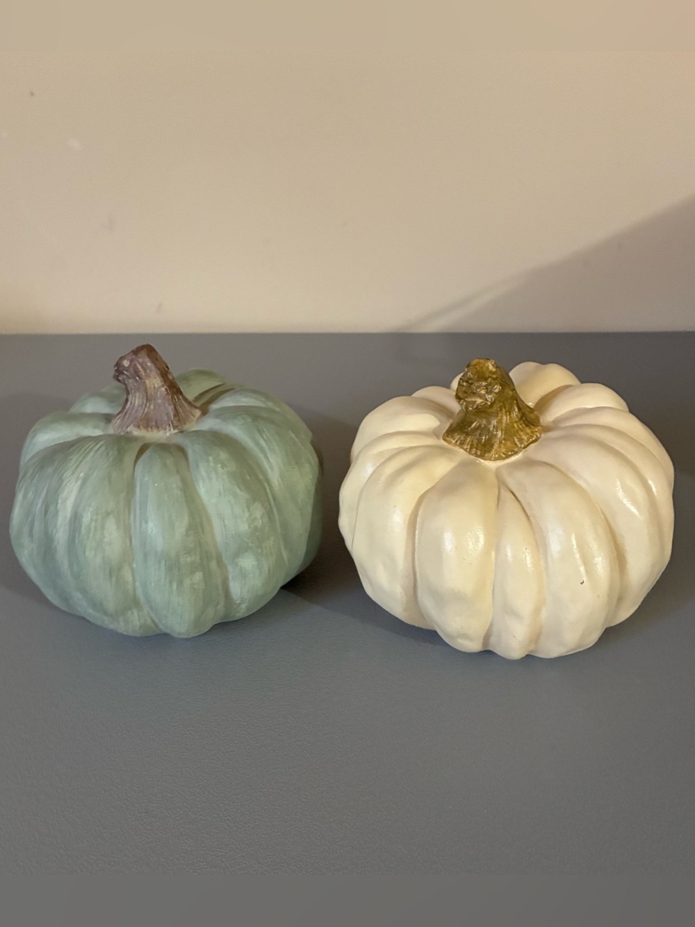 Decorative Resin Pumpkins - Sage Green & Cream